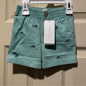 Ralph Lauren Kids Teal Embroidered Shorts